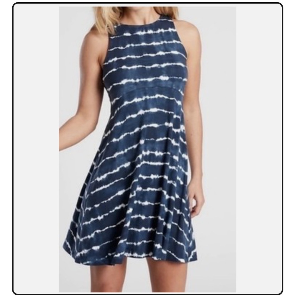 Athleta Santorini Thera Tie Dye Blue Striped Dress Size S Tall Sleeveless Flare - Picture 4 of 5